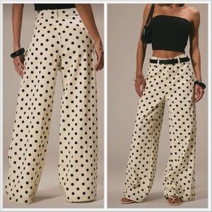 Polka Dot Wide-Leg Pants - Cream & Black